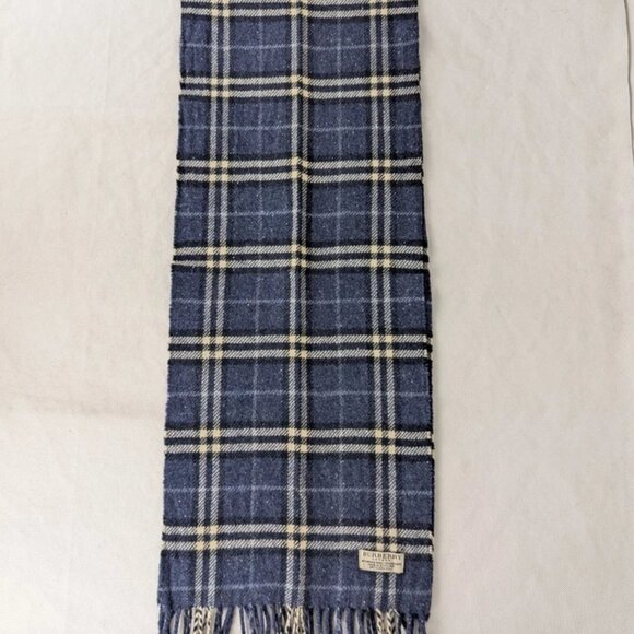 Burberry Classic Unisex Check Scarf Blue 90% Merino wool 10% Cashmere Fast Ship - Picture 4 of 7